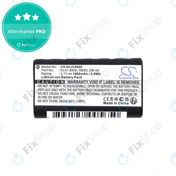 Battery for Jay-Tech Jay-Cam I4800, Kodak Easyshare Z1012, 1600mAh, Li-Ion, 3.7V, KLIC-8000, HQ