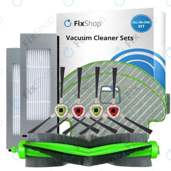 Replacement set for iRobot Roomba Combo 1138, Ecovacs Deebot Ozmo 930 (1x Main brush, 2x Filters, 2 pairs of Side brushes, 2x Mop cloths)