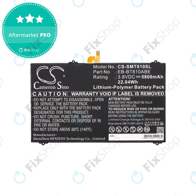 Battery for Samsung Galaxy Tab S2, 5800mAh, Li-Pol, 3.8V, EB-BT810ABE, HQ