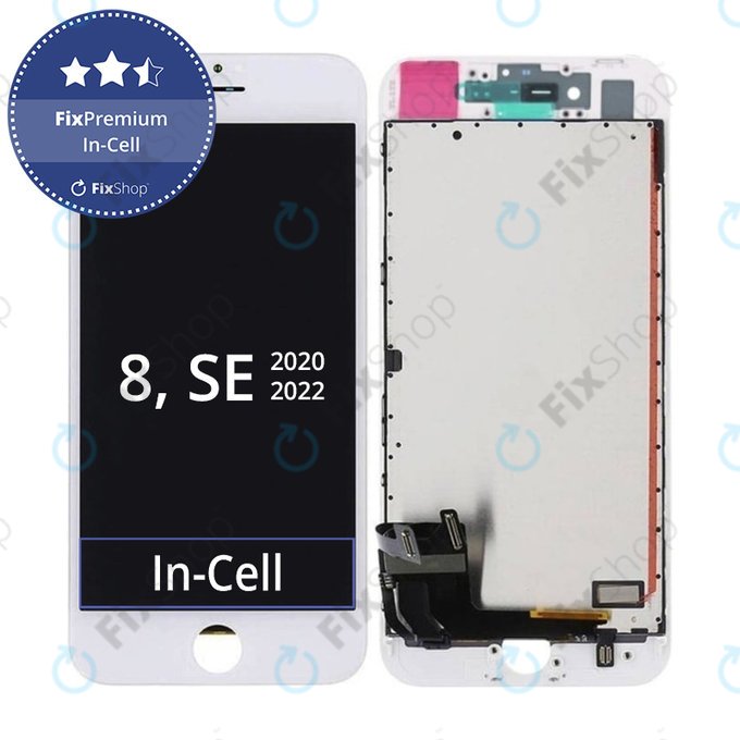 Display In-Cell for iPhone 8, SE (2020), SE (2022), White, Touch Screen with Frame, FixPremium