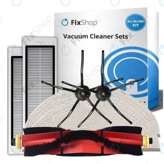 Replacement set for Xiaomi Roborock S5 Max, S6, S6 MaxV, S6 Pure, Xiaowa E3 (1x Main brush, 2x Filter, 2x Side brush - Black, 2x Mop cloth)