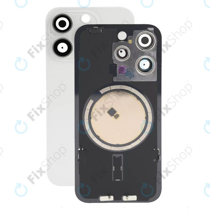 Apple iPhone 15 Pro - Rear Housing Glass + Camera Lens + Metal Plate + Magsafe Magnets (White Titanium)