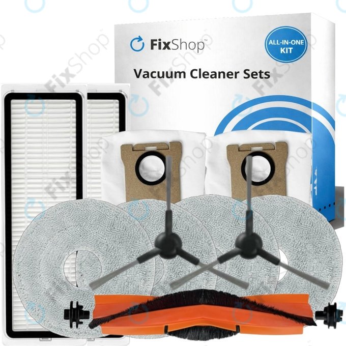Replacement set for Xiaomi Mi Robot Vacuum S20+, S10+, X20+, X10+ (1x Main brush, 2x Filter, 2x Side brush - Black, 4x Mop cloth, 2x Dust bag)