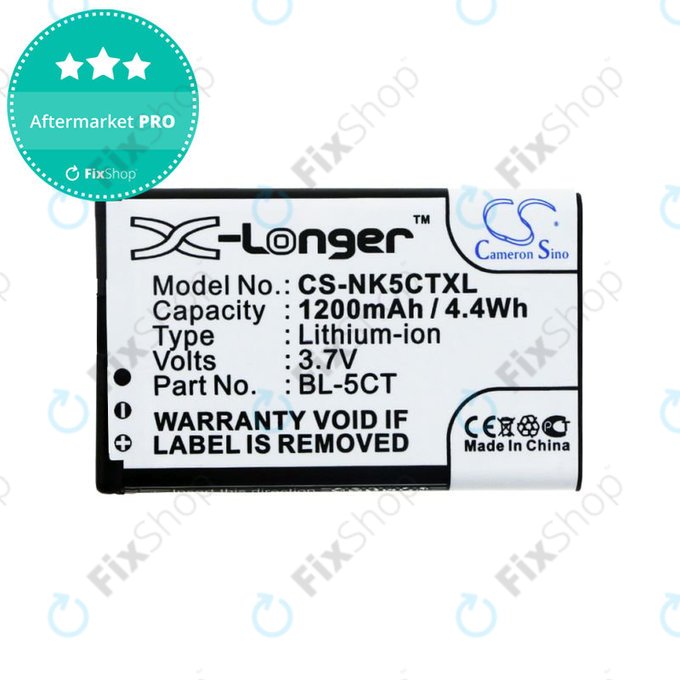 Battery for Nokia 5220, 5630, 6303, 6700, C5, 1200mAh, Li-Ion, 3.7V, BL-5CT, HQ