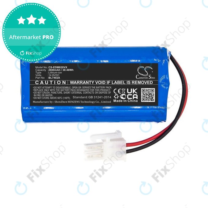 Battery for Ecovacs Deebot M82, Tesla RoboStar T50, T60, T80 Pro, 2600mAh, Li-Ion, 14.8V, BL7402A, HQ