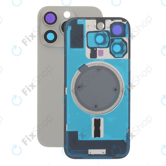 Apple iPhone 16 Pro - Rear Housing Glass + Camera Lens + Metal Plate + Magsafe Magnet (Natural Titanium)