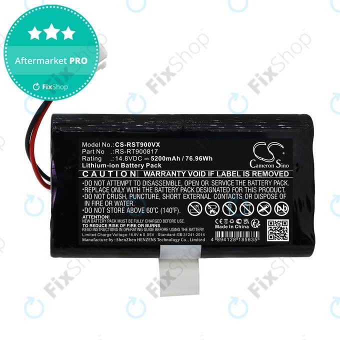 Battery for Rowenta Smart Force RR8021WH, 5200mAh, Li-Ion, 14.8V, RS-RT900817, HQ