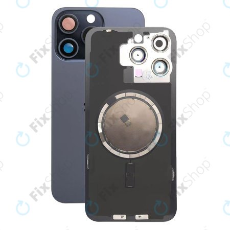 Apple iPhone 15 Pro Max - Rear Housing Glass + Camera Lens + Metal Plate + Magsafe Magnets (Blue Titanium)