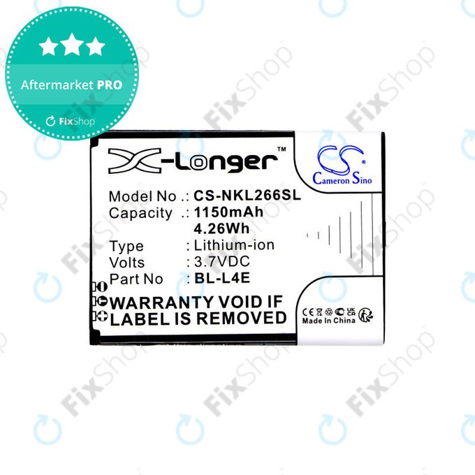 Battery for Nokia 2660 Flip 4G, 1150mAh, Li-Ion, 3.7V, BL-L4E, HQ