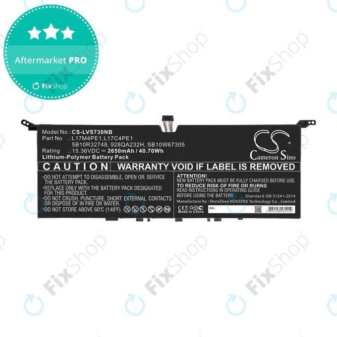 Battery for Lenovo IdeaPad 730-13, 2650mAh, Li-Pol, 15.36V, 5B10R32748, HQ