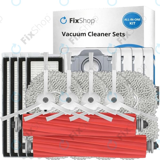 Replacement set for Roborock Qrevo MaxV, Pro, S (2x Main brush, 4x Filter, 4x Side brush, 8x Mop cloth, 4x Dust bag)