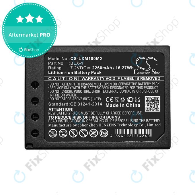 Battery for Olympus OM SYSTEM OM-1, OM-1 Mirrorless, 2260mAh, Li-Ion, 7.2V, BLX-1, HQ
