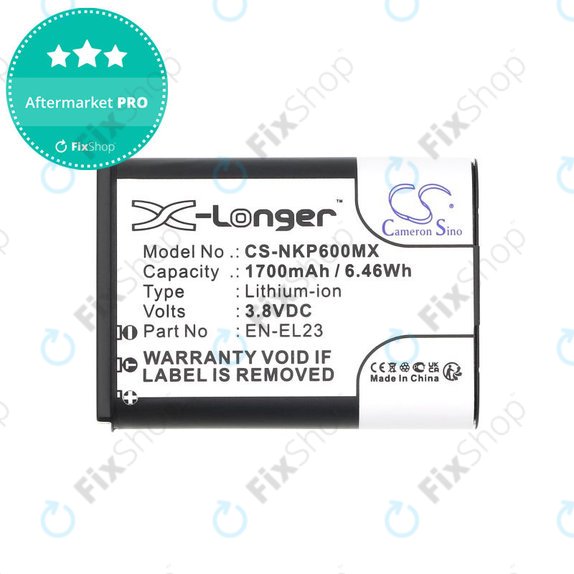 Battery for Nikon Coolpix, 1700mAh, Li-Ion, 3.8V, EN-EL23, HQ