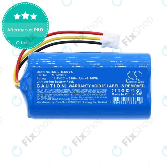 Battery for Blaupunkt BlueBot XSMART, 3400mAh, Li-Ion, 14.4V, BPK-VCBB1XB, Xboost, D071-INR-CH-4S1P, HQ