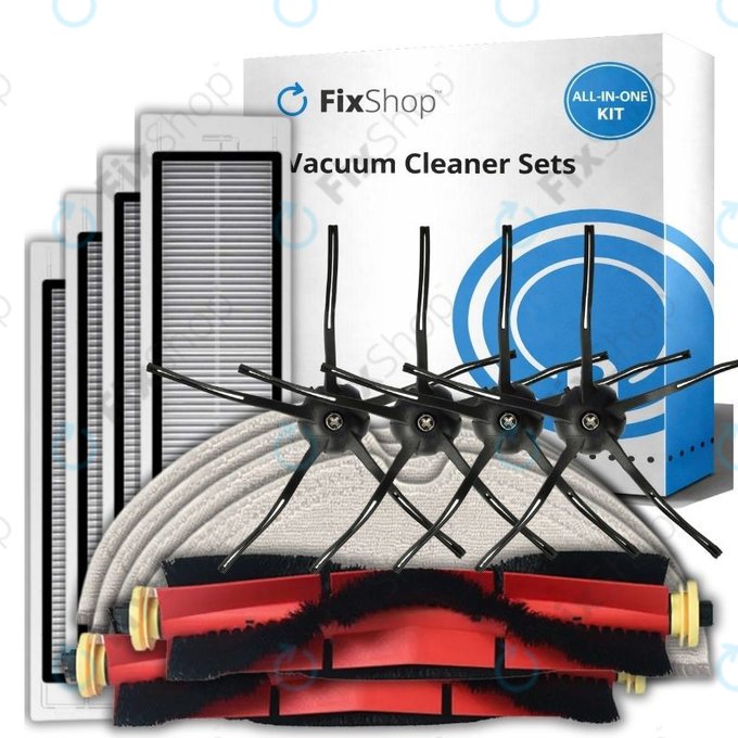 Replacement set for Xiaomi Roborock S5 Max, S6, S6 MaxV, S6 Pure, Xiaowa E3 (2x Main brush, 4x Filter, 4x Side brush - Black, 4x Mop cloth)