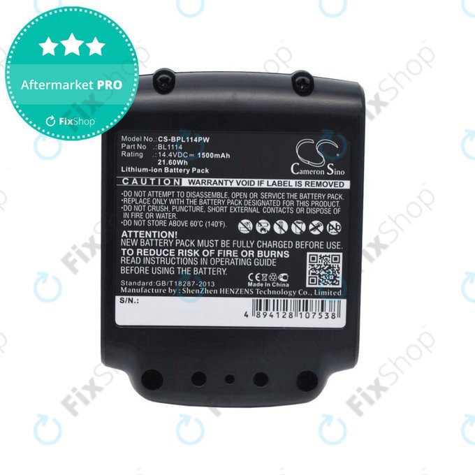 Battery for Black & Decker ASL146BT12A, LBXR16, SSL20SB, 1500mAh, Li-Ion, 14.4V, BL1114, HQ