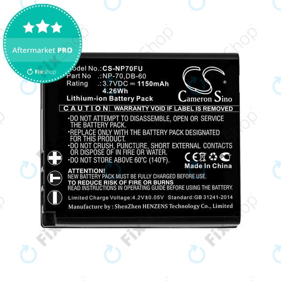 Battery for Panasonic Lumix DMC-FX01, 1150mAh, Li-Ion, 3.7V, CGA-S005, HQ