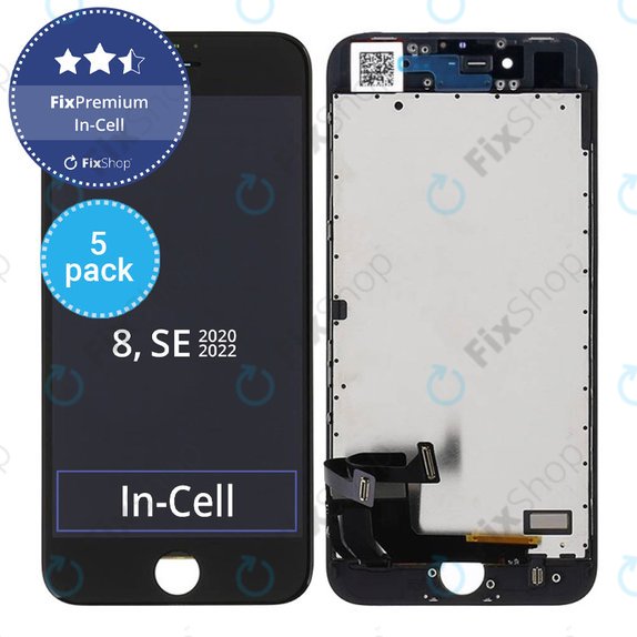 Display 5 Pack In-Cell for iPhone 8, SE (2020), SE (2022), Black, Touch Screen with Frame, FixPremium