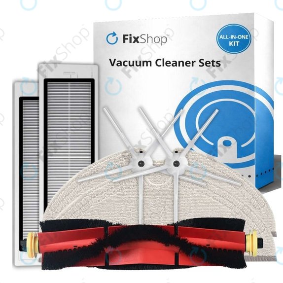 Replacement set for Xiaomi Roborock S5 Max, S6, S6 MaxV, S6 Pure, Xiaowa E3 (1x Main brush, 2x Filter, 2x Side brush - White, 2x Mop cloth)