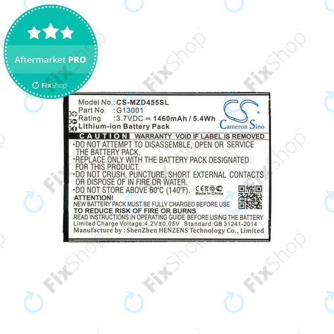 Battery for Navon Mizu D455, 1460mAh, Li-Ion, 3.7V, G13001, HQ