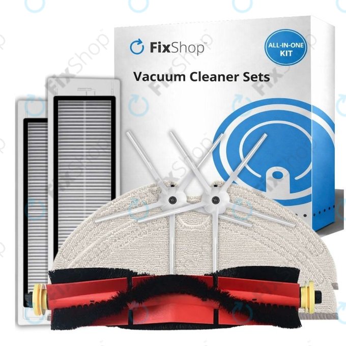 Replacement set for Xiaomi Roborock S5 Max, S6, S6 MaxV, S6 Pure, Xiaowa E3 (1x Main brush, 2x Filter, 2x Side brush - White, 2x Mop cloth)