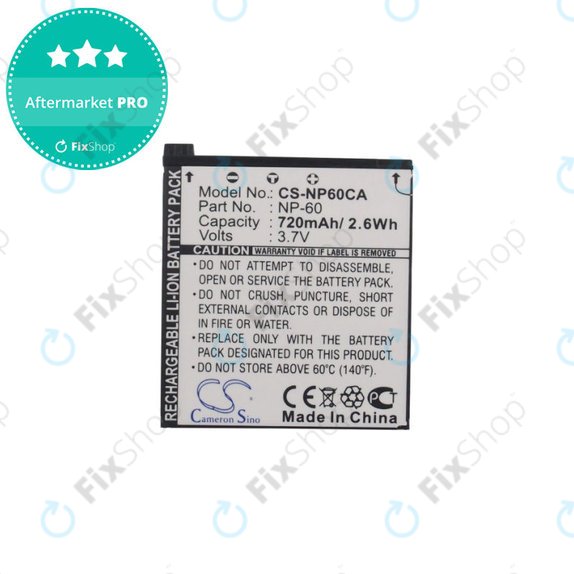 Battery for Casio Exilim Zoom EX-Z19, EX-Z85, EX-Z9, 720mAh, Li-Ion, 3.7V, NP-60, HQ