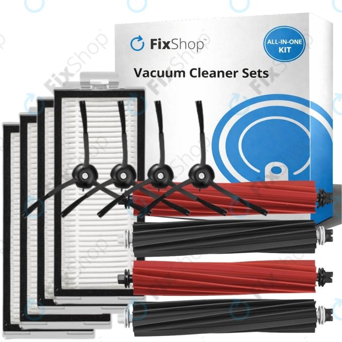 Replacement set for Xiaomi Roborock Q5 Pro, Q8 Max+ (2x Main brush, 4x Filter, 4x Side brush - Black)