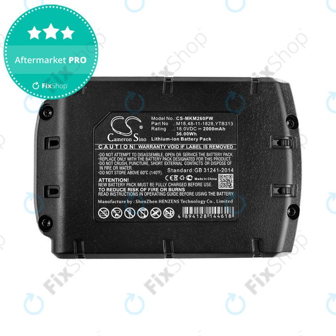 Battery for Milwaukee, Atlas Copco, Berner, 2000mAh, Li-Ion, 18V, M18, HQ