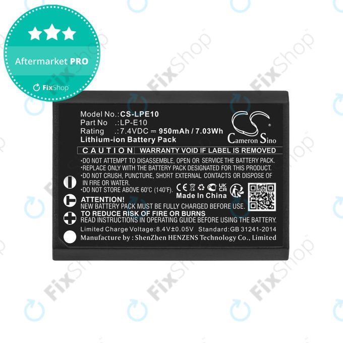 Battery for Canon EOS 1100D, EOS 1300D, 950mAh, Li-Ion, 7.4V, LP-E10, HQ