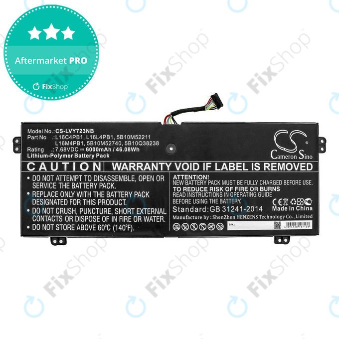 Charger for Lenovo Yoga 720-13, 730-13, 6000mAh, Li-Pol, 7.68V, L16L4PB1, HQ