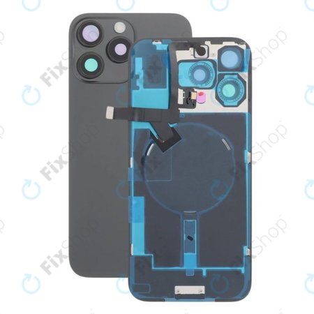 Apple iPhone 16 Pro Max - Rear Housing Glass + Camera Lens + Metal Plate + Magsafe Magnet (Black Titanium)