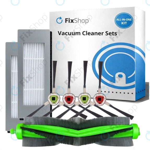 Replacement set for iRobot Roomba Combo 1138, Ecovacs Deebot Ozmo 930 (1x Main brush, 2x Filters, 2 pairs of Side brushes)
