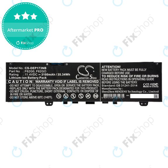 Battery for Dell Inspiron 13, 7373, Vostro 13, 3100mAh, Li-Ion, 11.4V, F62G0, HQ