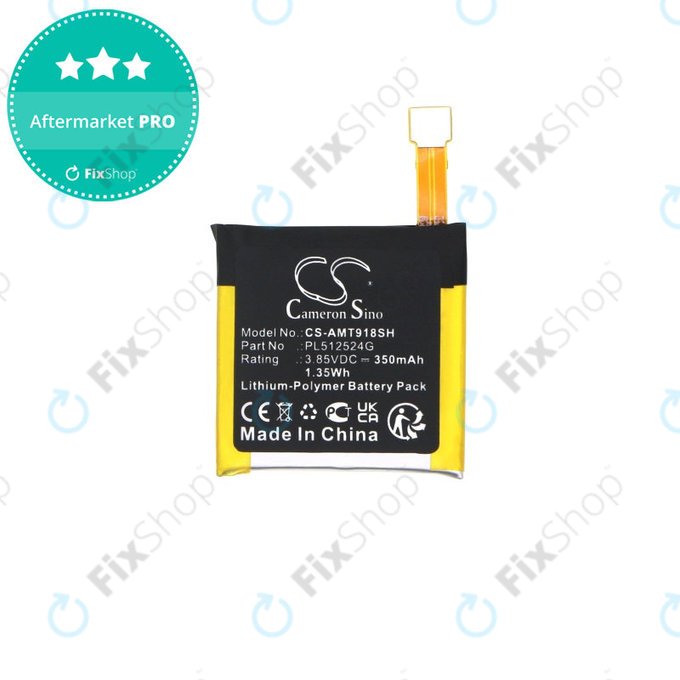 Battery for Amazfit A1801, A1808, A1918, T-Rex Verge Lite, 350mAh, Li-Pol, 3.85V, PL512524G, HQ