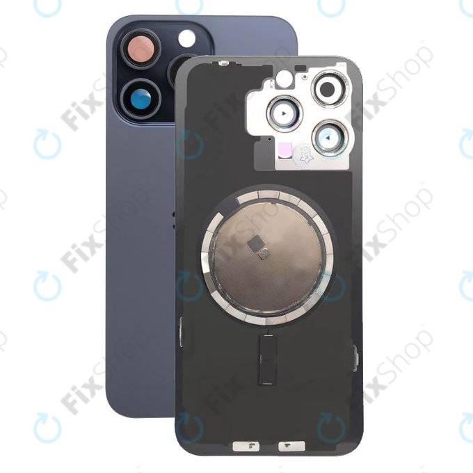 Apple iPhone 15 Pro Max - Rear Housing Glass + Camera Lens + Metal Plate + Magsafe Magnets (Blue Titanium)