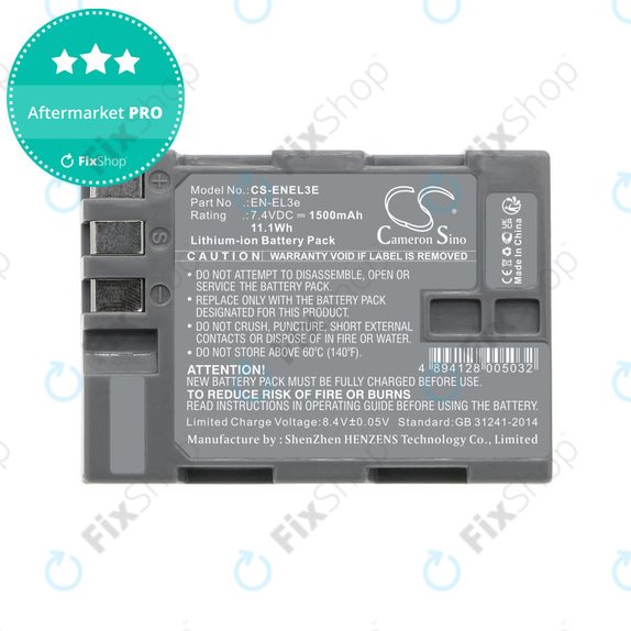 Battery for Nikon D100, D200, D50, D70, D70s, D80, D300S, D700, D90, D300, 1500mAh, Li-Ion, 7.4V, EN-EL3e, HQ