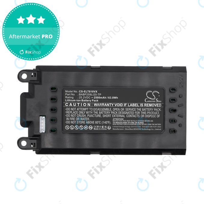 Battery for Electrolux Well Q8, WQ81-3OMB, WQ81-PANIM, 2500mAh, Li-Ion, 25.2V, BABP259LI20-TP, HQ