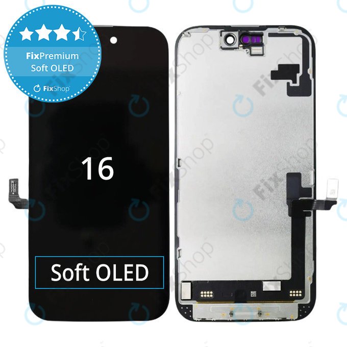 Display Soft OLED for iPhone 16, Touch Screen with Frame, DIAGNOSTIC