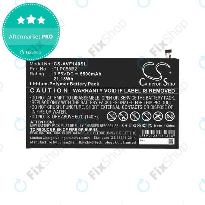 Battery for Vodafone Tab Prime 7, 5500mAh, Li-Pol, 3.85V, TLP058B2, HQ