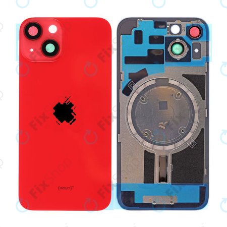 Apple iPhone 14 - Rear Housing Glass + Camera Lens + Metal Plate + Magsafe Magnets (Red)