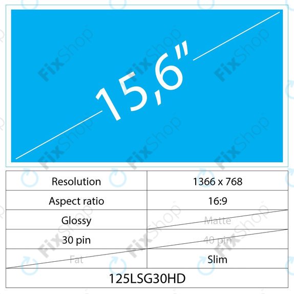 15.6 LCD Slim Glossy 30 pin Full HD No brackets