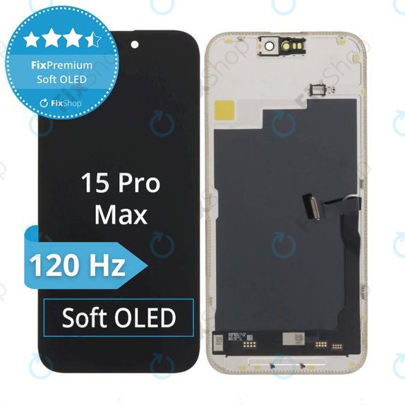 Display Soft OLED 120Hz for iPhone 15 Pro Max, Touch Screen with Frame, FixPremium