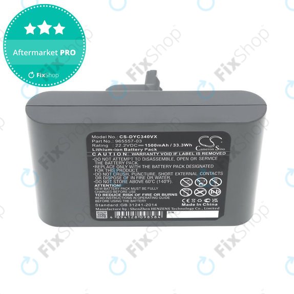 Battery for Dyson DC31, DC34, DC35, DC44, DC45, DC56, 1500mAh, Li-Ion, 22.2V, 965557-03, HQ