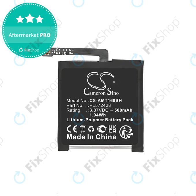Battery for Amazfit T-Rex 2, A2169, A2170, 500mAh, Li-Pol, 3.87V, PL572428, HQ