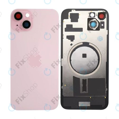 Apple iPhone 15 Plus - Rear Housing Glass + Camera Lens + Metal Plate + Magsafe Magnets (Pink)