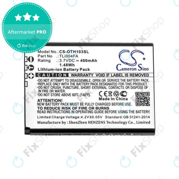 Battery for Alcatel OneTouch 1013, 1035D, 1046D, 400mAh, Li-Ion, 3.7V, TLi004FA, HQ