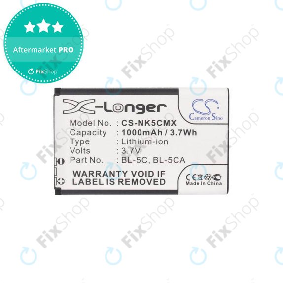 Nokia 1000, 2000, 3000, 6000, 7000, C, N, X-series, Asha 230, MD-12 - Battery BL-5C, BL-5CA 1000mAh HQ