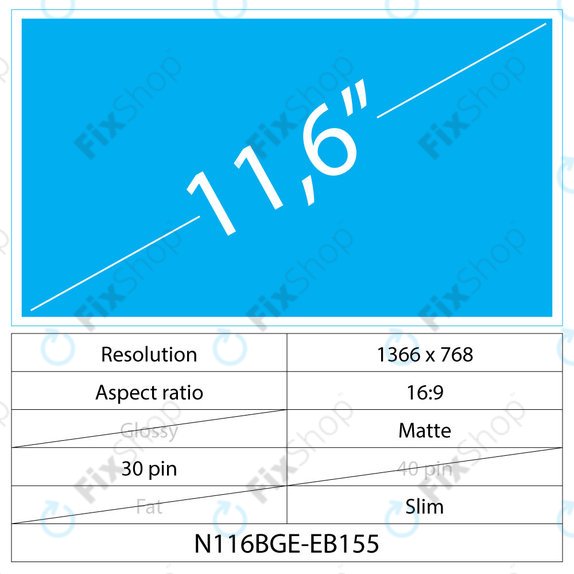 11.6 LCD Slim Matte 30 pin HD (Side Brackets)