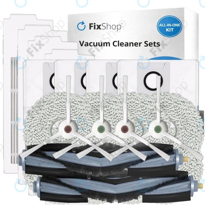 Replacement set for Ecovacs T20, T20 Max, T20 Pro (2x Main brush, 4x Filter, 4x Side brush - White, 8x Mop cloth, 4x Dust bag)