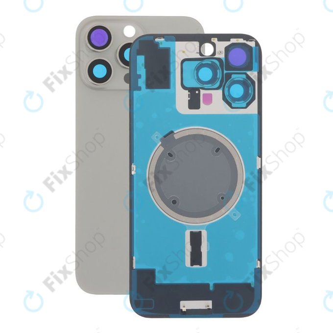 Apple iPhone 16 Pro Max - Rear Housing Glass + Camera Lens + Metal Plate + Magsafe Magnet (Natural Titanium)